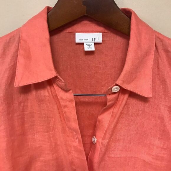 JJill love linen orange button down shirt.  Size S/P - Picture 3 of 6